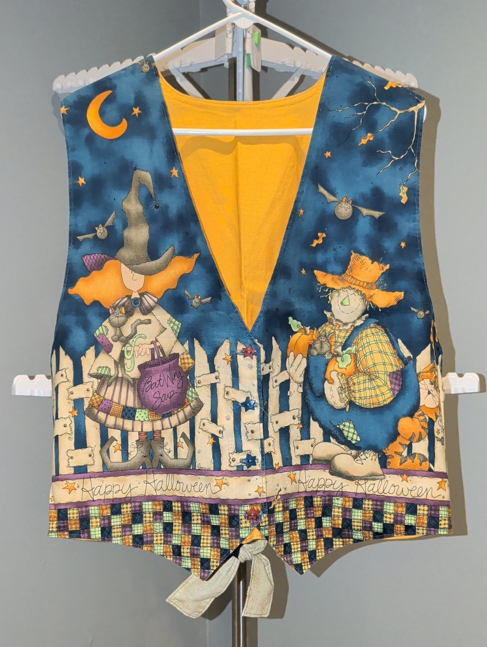 Handmade Halloween Themed Button Front Vest - Blue